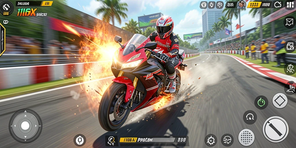 Tampilan gameplay mendebarkan dari balapan motor di 116X.