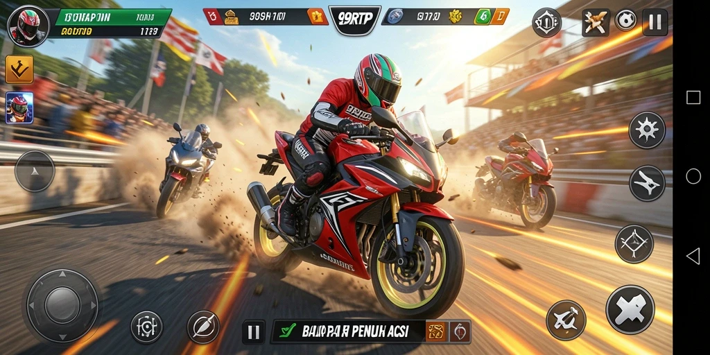 Gameplay seru dengan kecepatan tinggi dalam balapan motor.