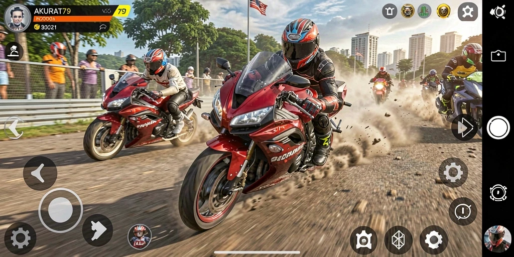 Tampilan gameplay balapan motor yang mendebarkan di AKURAT79.