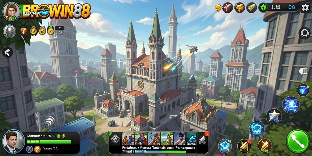 Screenshot gameplay BROWIN88 yang menunjukkan strategi menara pertahanan.