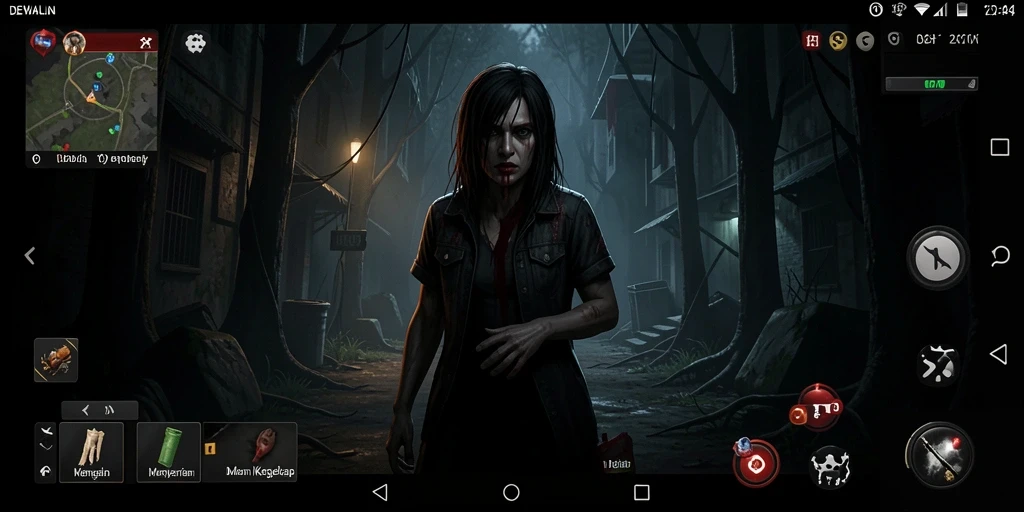Tampilan gameplay DEWALIN yang menyeramkan dan mengundang ketegangan.