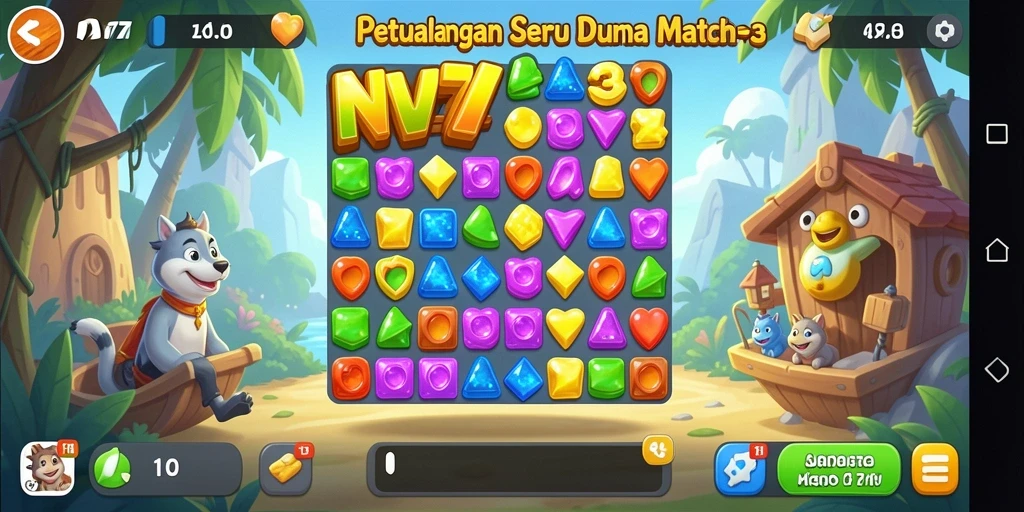 Tampilan grafis menarik dari gameplay Match-3 NV77.