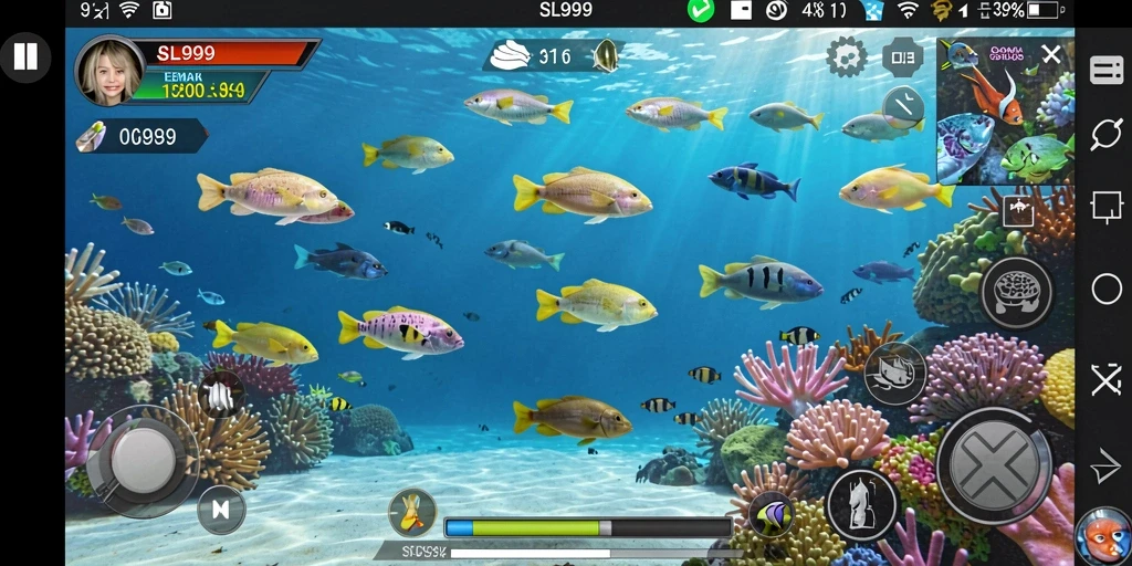 Tampilan gameplay yang seru dalam SL999 saat menangkap ikan.