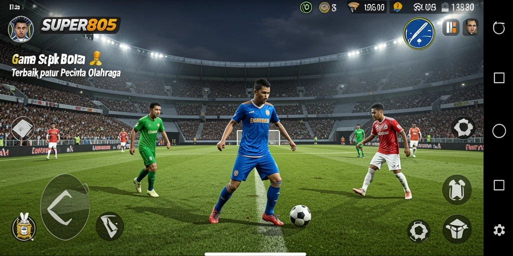 Tangkapan layar utama SUPER805 dengan aksi pertandingan sepak bola yang mendebarkan.