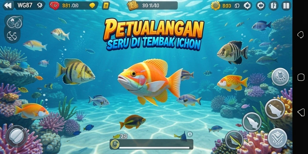 Screenshot gameplay WG87 dengan aksi menembak ikan yang seru.