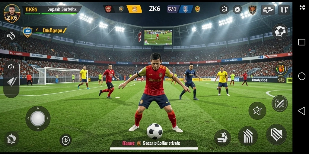 Gameplay ZK6 yang mendebarkan dengan aksi sepak bola nyata.